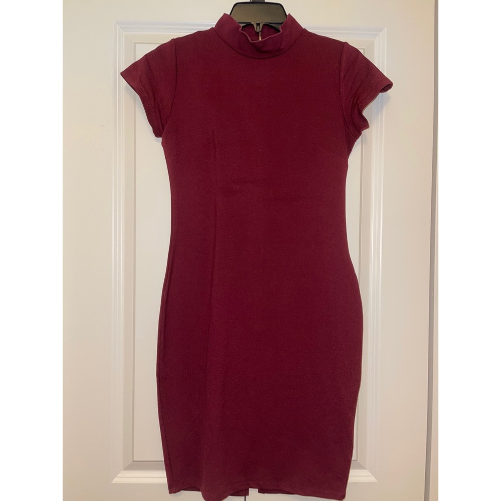 Shinestar Burgundy Bodycon Zip Up Dress